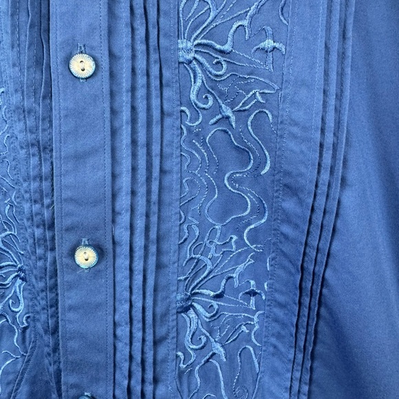 Robert Graham Size Large Blue Embroidered Button Shirt Flip Cuff - Picture 5 of 12